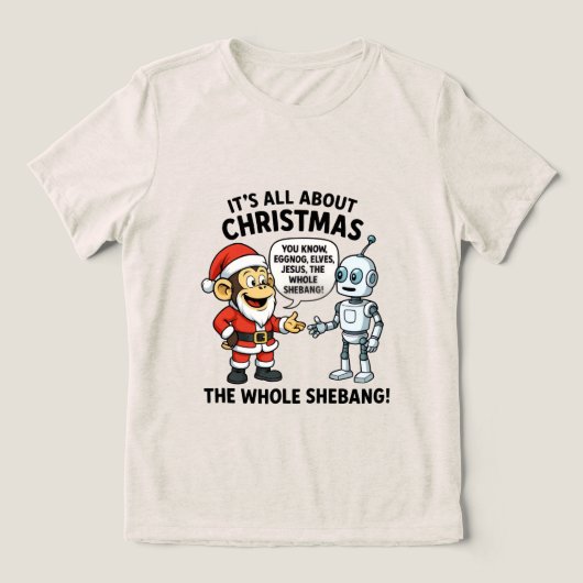 サンタ服のサル おもしろTシャツ トライブレンドTシャツ (デザイン正面)