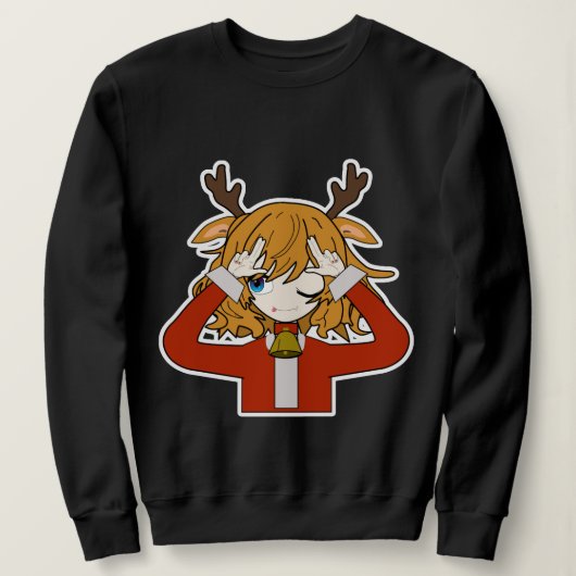 サンタ服の少女と鹿 スウェットシャツ (デザイン正面)