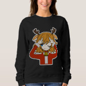 サンタ服の少女と鹿 スウェットシャツ (正面)