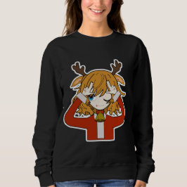 サンタ服の少女と鹿 スウェットシャツ