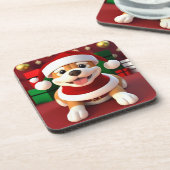 サンタ服を着たかわいい漫画の犬 コースター (左側)