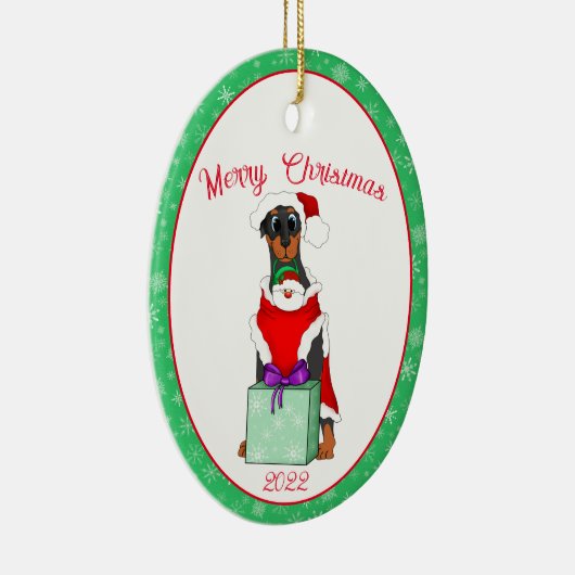 サンタ服を着たメリークリスマスかわいいドバーマン セラミックオーナメント (右)