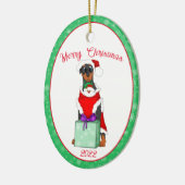 サンタ服を着たメリークリスマスかわいいドバーマン セラミックオーナメント (左)