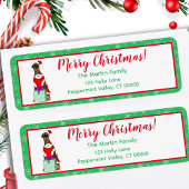 サンタ服を着たメリークリスマスかわいいドバーマン ラベル