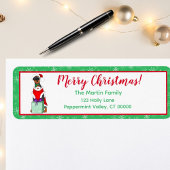 サンタ服を着たメリークリスマスかわいいドバーマン ラベル