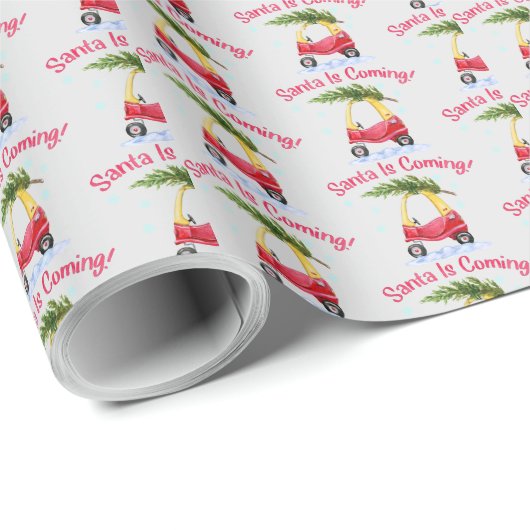 サンタ来が子どもたちのクリスマスツリーレッドカー ラッピングペーパー (ロールコーナー)