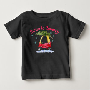 サンタ来イズキッズクリスマスツリーレッドカー ベビーTシャツ