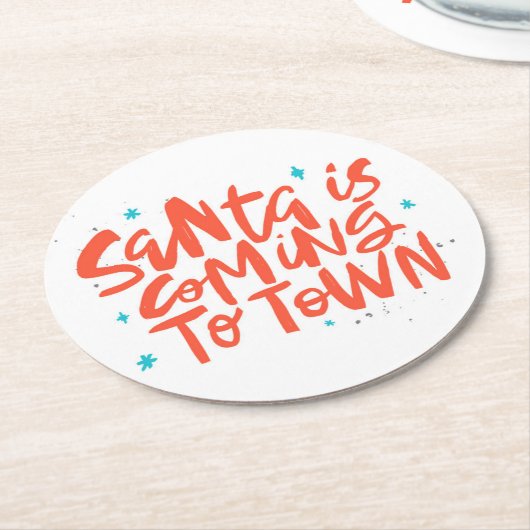 サンタ来イズトゥタウンホリデイデザイン ラウンドペーパーコースター (アングル)