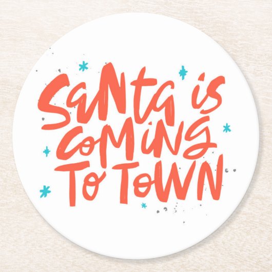 サンタ来イズトゥタウンホリデイデザイン ラウンドペーパーコースター (正面)