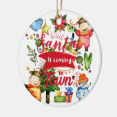 サンタ来イズトゥータウン – かわいい牛のホリデーパーティー セラミックオーナメント (左)