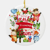 サンタ来イズトゥータウン – かわいい牛のホリデーパーティー セラミックオーナメント (裏面)