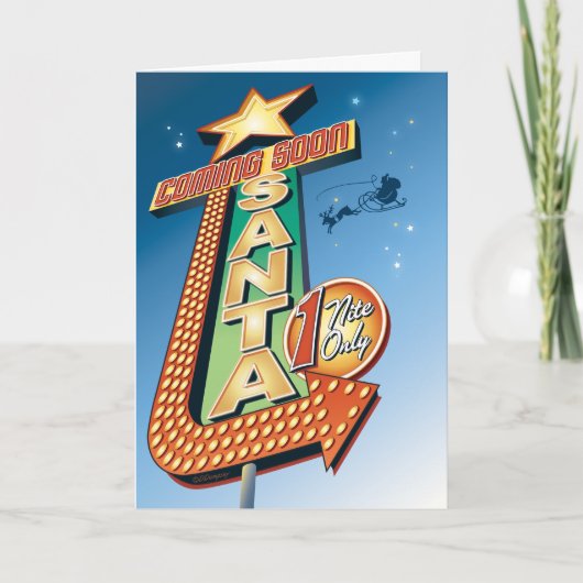 サンタ来ス近日ネオンレトロクリスマスカード シーズンカード (正面)