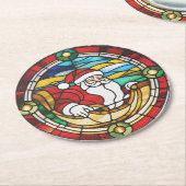 サンタ来ズからタウンへのステンドグラスの外観 ラウンドペーパーコースター (アングル)