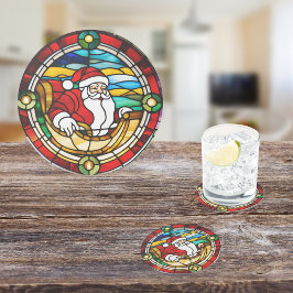 サンタ来ズからタウンへのステンドグラスの外観 ラウンドペーパーコースター