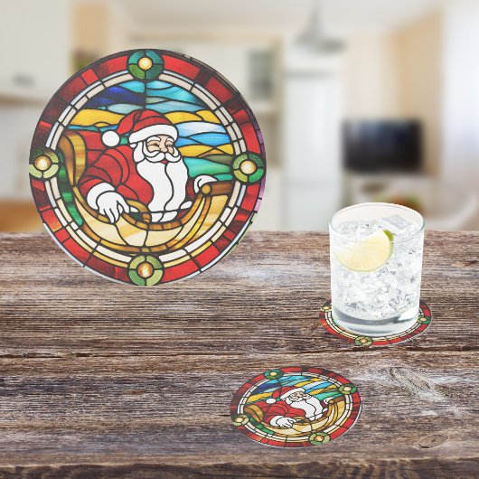 サンタ来ズからタウンへのステンドグラスの外観 ラウンドペーパーコースター