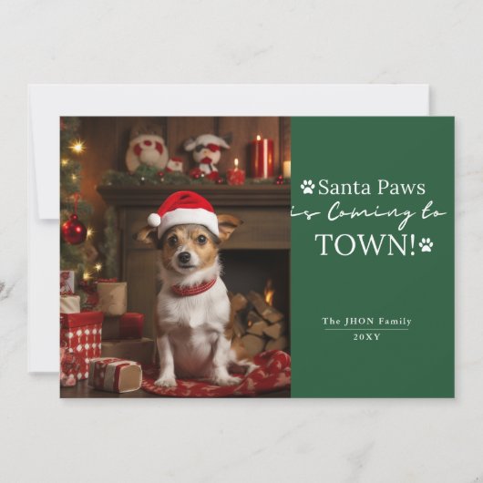 サンタ来ー・ポーズが街に！ダークグリーンのペットの写真 シーズンカード (正面)