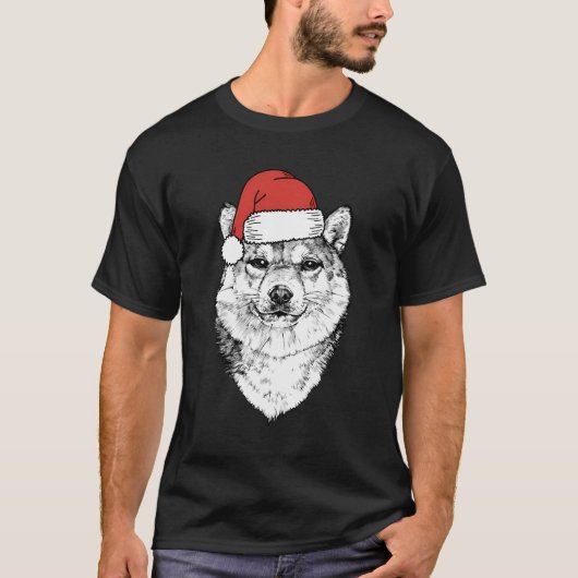 サンタ柴犬ドッグ醜いクリスマス Tシャツ (正面)