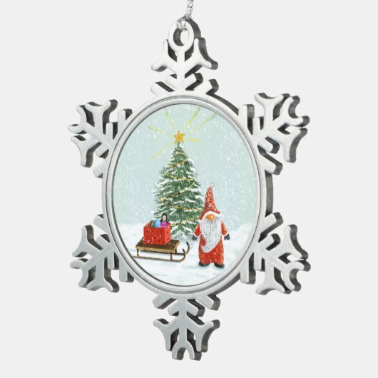 サンタ格言クリスマスオーナメント スノーフレークピューターオーナメント (右)