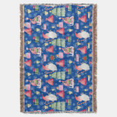 サンタ格言休日パターンブルー背景 スローブランケット (正面縦)