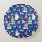 サンタ格言休日パターンブルー背景 ラウンドクッション (正面)