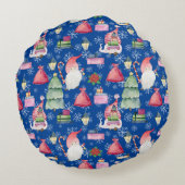 サンタ格言休日パターンブルー背景 ラウンドクッション (裏面)