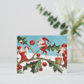 サンタ格言絵画のヒイラギの実 ポストカード (スタンド正面)