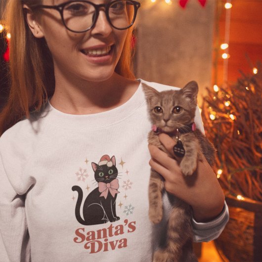 サンタ様のディーバ 可愛いクリスマス猫 女性向け スウェットシャツ