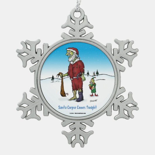 サンタ死体おもしろいゾンビ漫画 スノーフレークピューターオーナメント (正面)