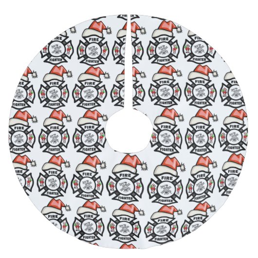 サンタ消防士 ブラッシュドポリエステルツリースカート (正面)