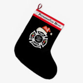 サンタ消防士 ラージクリスマスストッキング (正面 (吊り時))