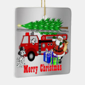 サンタ消防車と犬のクリスマス セラミックオーナメント (右)