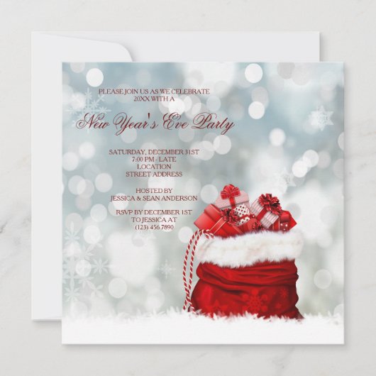 サンタ満たされた袋に大晦日のパーティーを示して下さい 招待状 (正面)