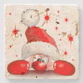 サンタ漫画かわいい覗きキャラクター©ブルーダークアート ストーンコースター (正面)