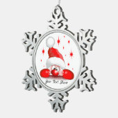 サンタ漫画かわいい覗きキャラクター©ブルーダークアート スノーフレークピューターオーナメント (右)