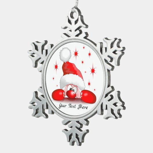 サンタ漫画かわいい覗きキャラクター©ブルーダークアート スノーフレークピューターオーナメント (右)