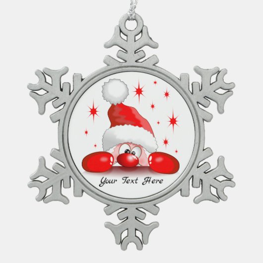 サンタ漫画かわいい覗きキャラクター©ブルーダークアート スノーフレークピューターオーナメント (正面)