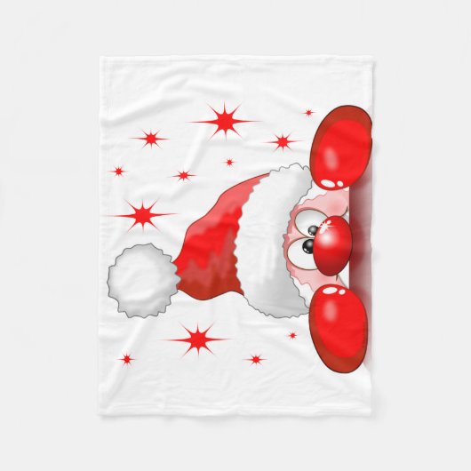 サンタ漫画かわいい覗きキャラクター©ブルーダークアート フリースブランケット (正面)