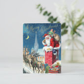 サンタ煙突のトナカイがヴィンテージクリスマスシーン シーズンポストカード (スタンド正面)