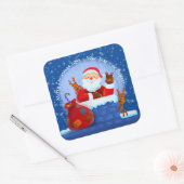 サンタ煙突トナカイ袋を追加する年文字ブルー スクエアシール (封筒)