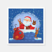 サンタ煙突トナカイ袋を追加する年文字ブルー スタンダードカクテルナプキン (正面)
