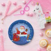 サンタ煙突トナカイ袋を追加文字ブルー7" ペーパープレート (パーティー)