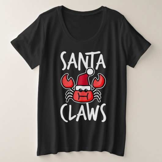 サンタ爪ニューイングランド蟹かわいいクリスマスおもしろい プラスサイズTシャツ (デザイン正面)