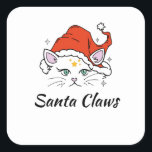 サンタ爪 – White Christmas Cat スクエアシール<br><div class="desc">サンタ帽をかぶった可愛い白猫と「サンタ爪」の言葉。</div>