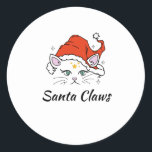 サンタ爪 – White Christmas Cat ラウンドシール<br><div class="desc">サンタ帽をかぶった可愛い白猫と「サンタ爪」の言葉。</div>