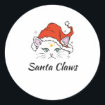サンタ爪 – White Christmas Cat ラウンドシール<br><div class="desc">サンタ帽をかぶった可愛い白猫と「サンタ爪」の言葉。</div>