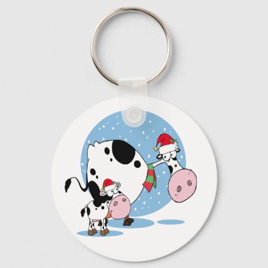 サンタ牛とクリスマスキーチェーン キーホルダー (正面)