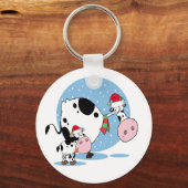 サンタ牛とクリスマスキーチェーン キーホルダー (正面)