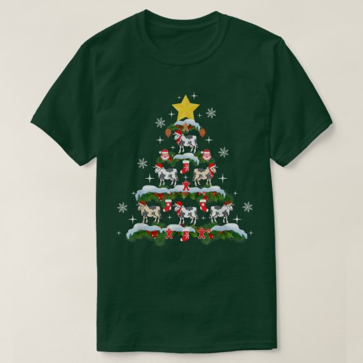 サンタ牛のクリスマスツリーライトスノーフレークかわいい牛 Tシャツ (デザイン正面)