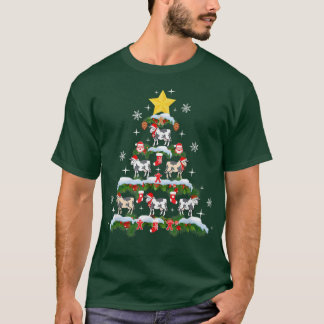 サンタ牛のクリスマスツリーライトスノーフレークかわいい牛 Tシャツ