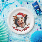 サンタ牛の漫画顔ユーモアのあるクリスマス農家 ペーパープレート (パーティー)